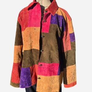 Vintage Chicos Multicolored Patchwork Genuine Suede Jacket